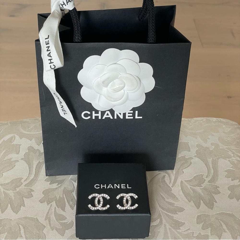 CHANEL Crystal Timeless CC Earrings in Silver